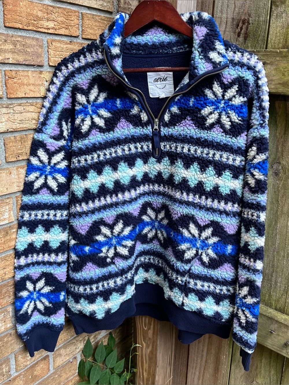 aerie Navy, Blue & Light Purple Oversized Sherpa Quarter Zip Pullover